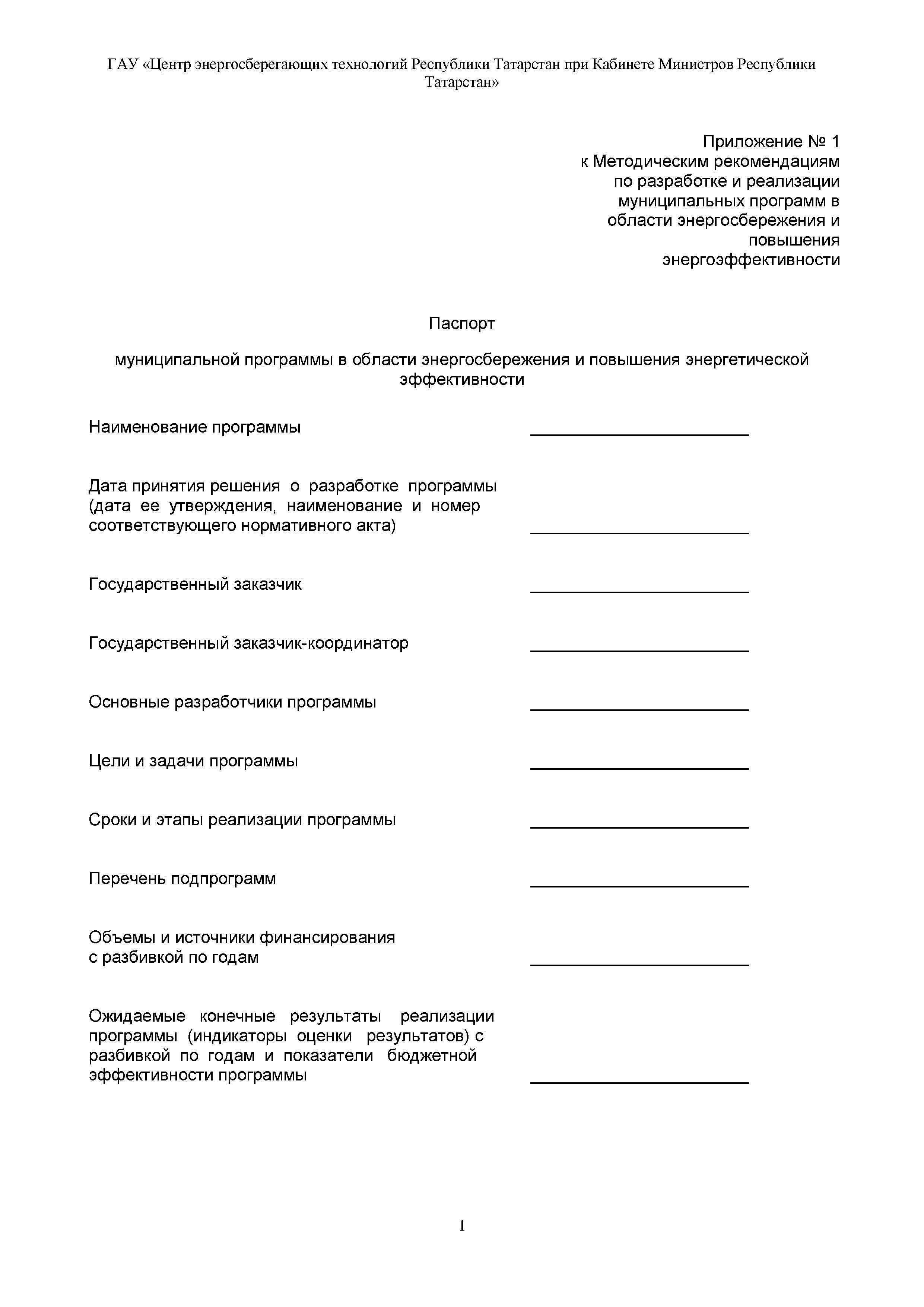 Паспорт муниципальной программы в области энергосбережения и повышения  энергетической эффективности